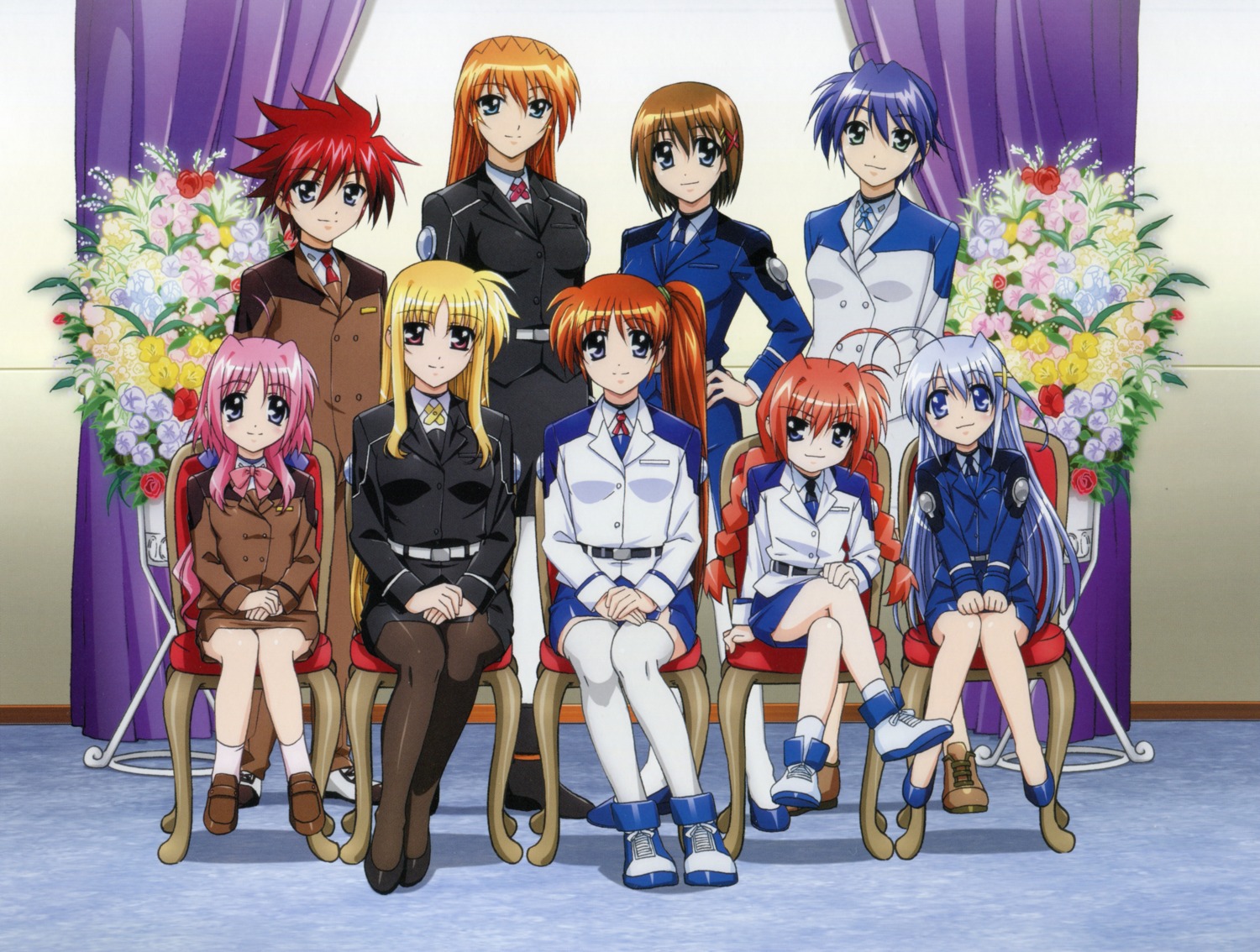 caro_ru_lushe, erio_mondial, fate_testarossa, mahou_shoujo_lyrical_nanoha, mahou_shoujo_lyrical_nanoha_strikers, reinforce_zwei, screening, subaru_nakajima, takamachi_nanoha, teana_lanster, uniform, vita, yagami_hayate