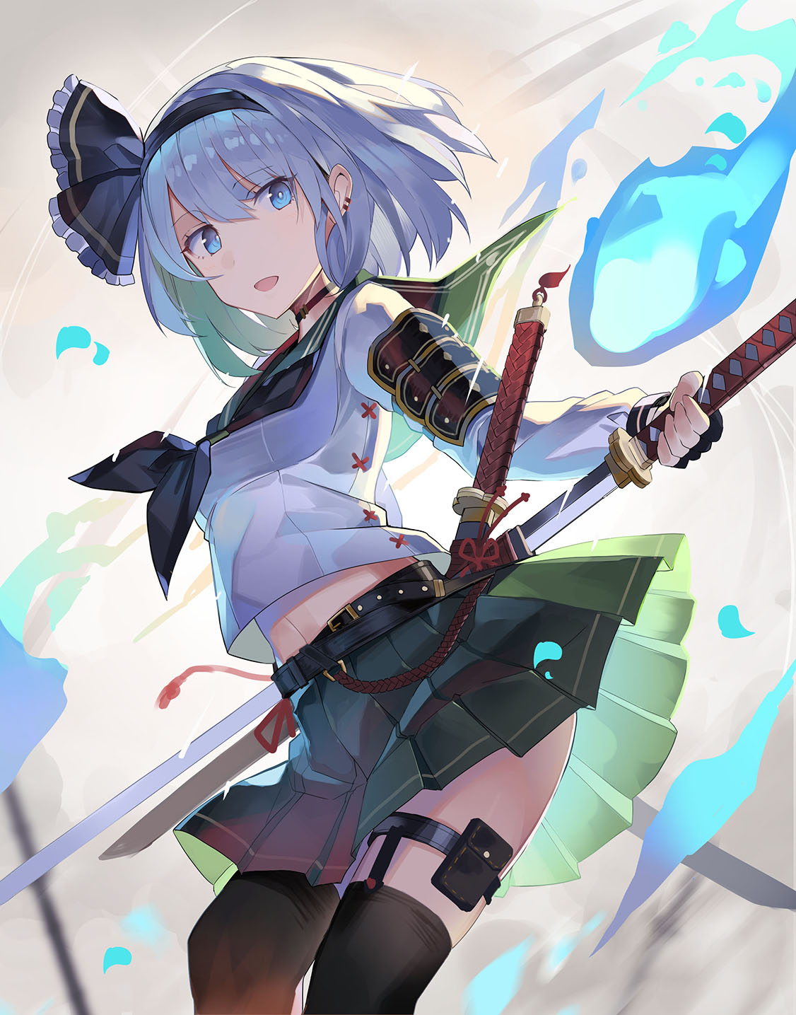 armor, garter, konpaku_youmu, myon, rin_falcon, seifuku, skirt_lift, stockings