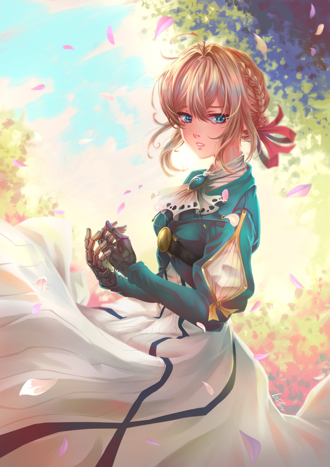 dress, leofoxart, mecha_musume, skirt_lift, violet_evergarden, violet_evergarden_(character)