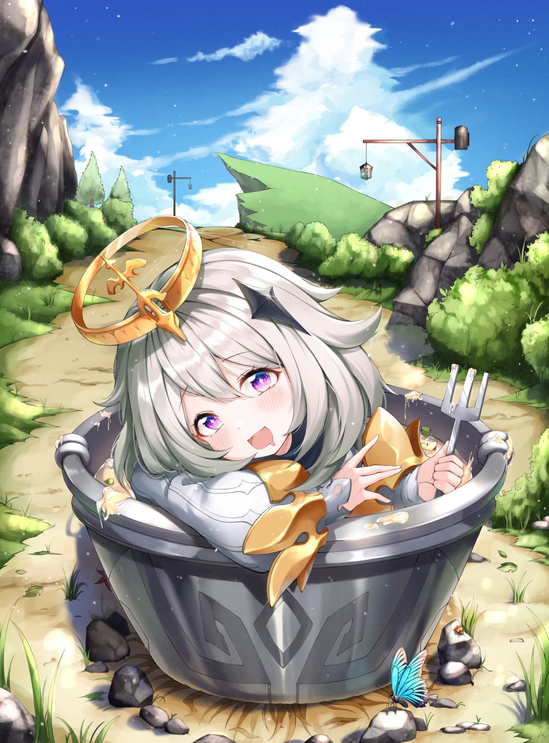 bathing, genshin_impact, paimon, w_wonjin