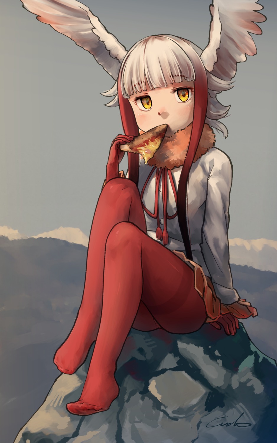 crested_ibis, feet, kemono_friends, pantyhose, skirt_lift, welt_(kinsei_koutenkyoku), wings
