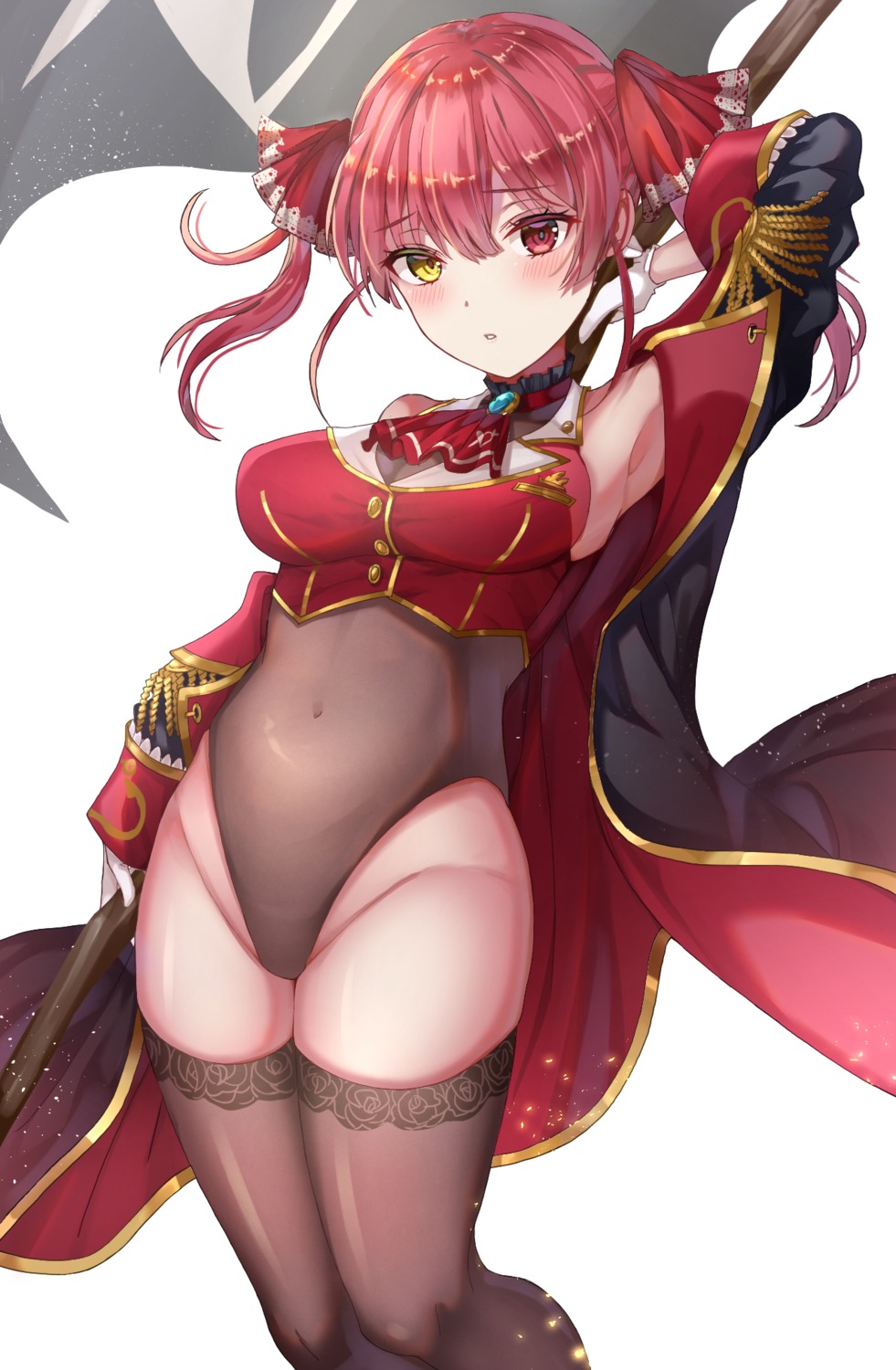 heterochromia, hololive, houshou_marine, kebaboishii, leotard, thighhighs, weapon