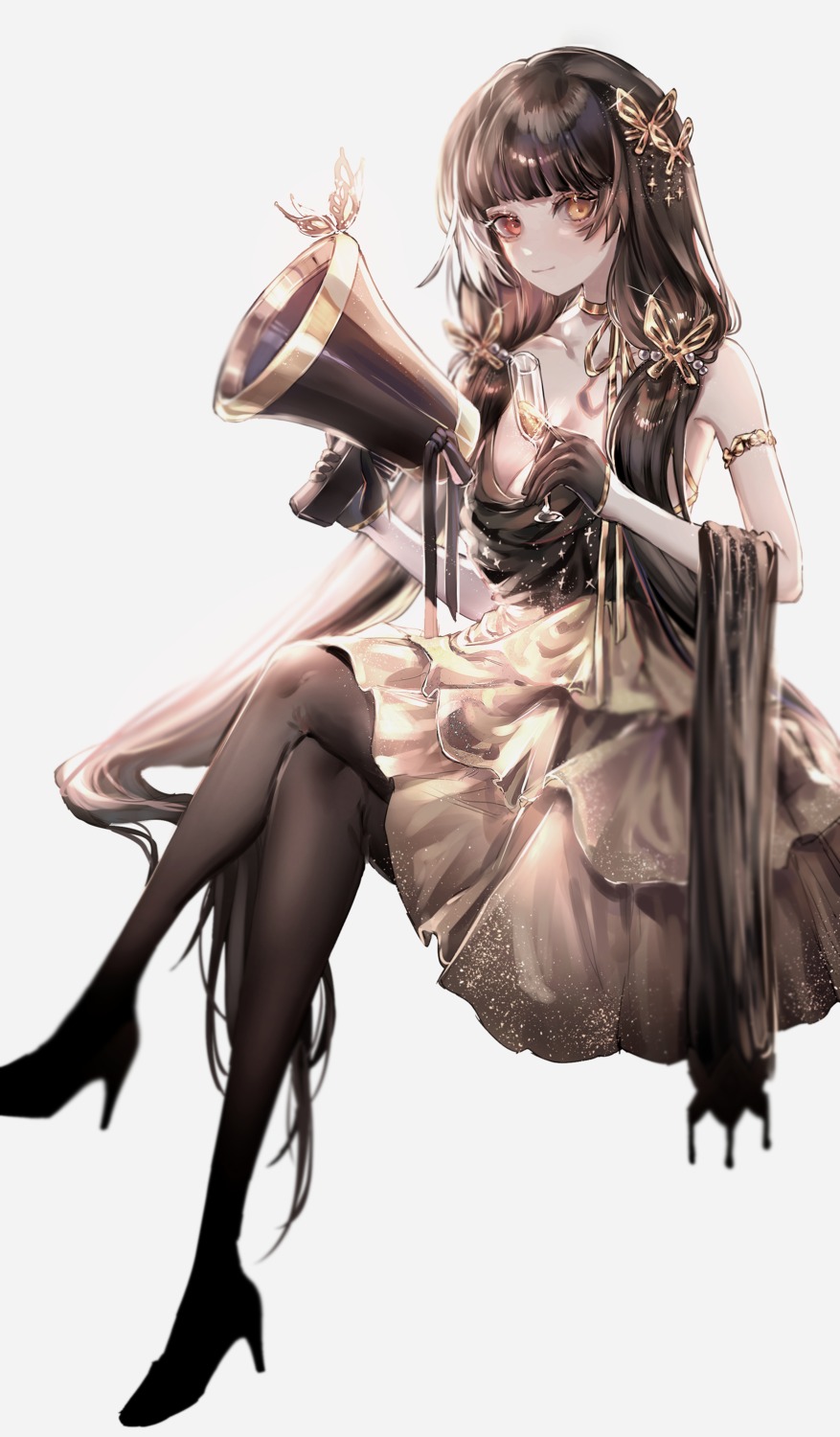 dress, girls_frontline, heels, heterochromia, hobby_(artist), no_bra, ro635_(girls_frontline)