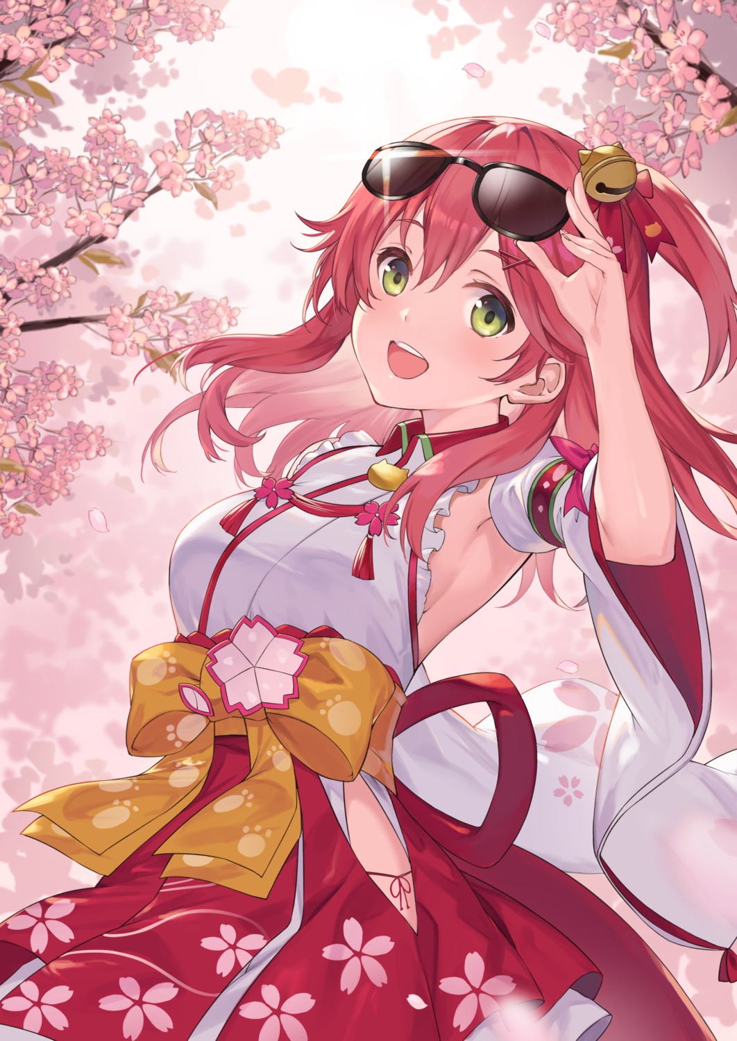 akanebi, hololive, japanese_clothes, megane, no_bra, pantsu, sakura_miko, string_panties