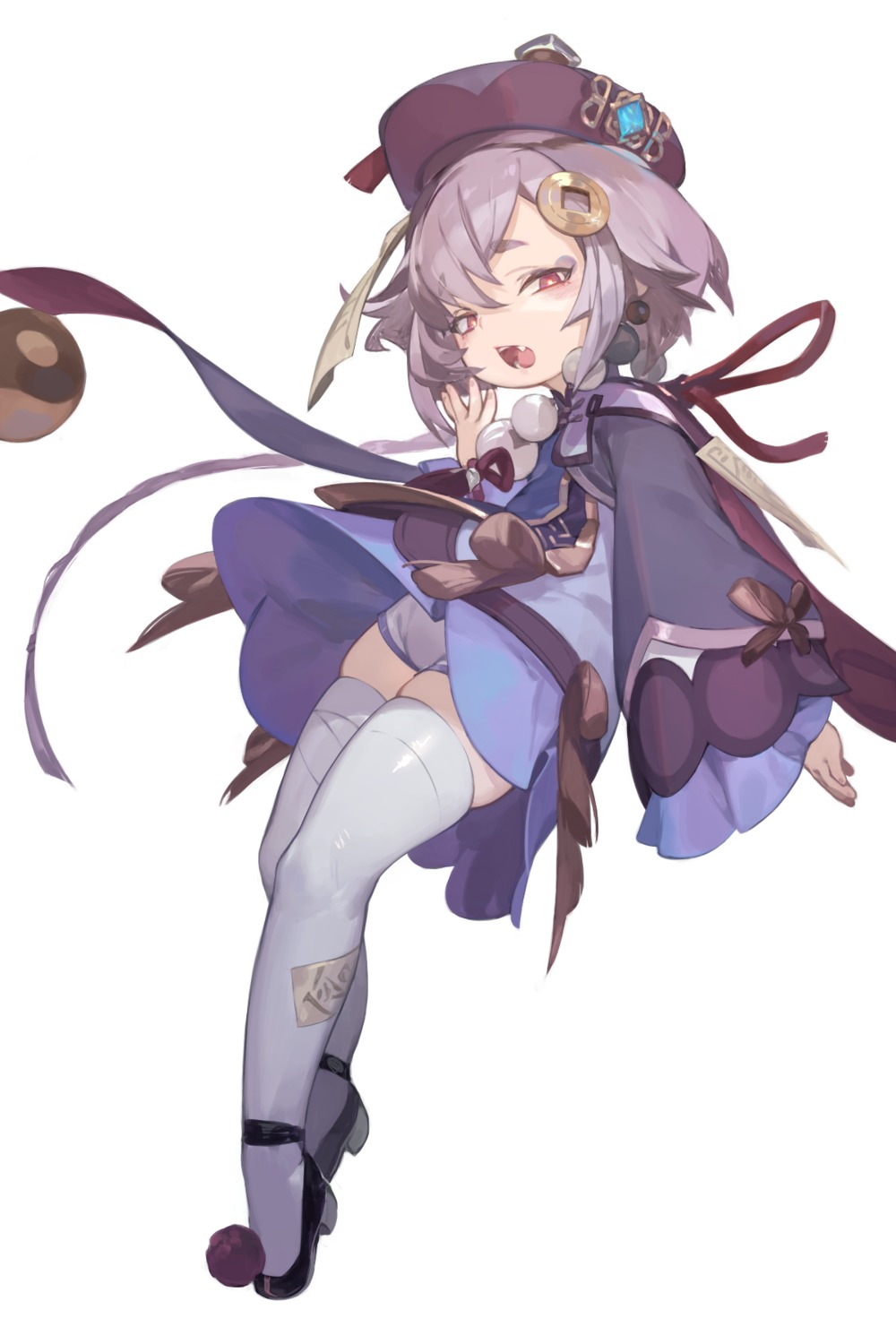 asian_clothes, bandages, genshin_impact, qiqi, skirt_lift, so-taro, thighhighs
