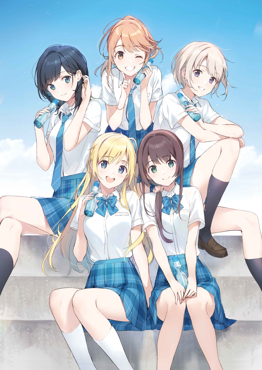 aomi_haru, chitose-kun_wa_ramune_bin_no_naka, hiiragi_yuuko, nanase_yuzuki, nishino_asuka, raemz, seifuku, skirt_lift, uchida_yua