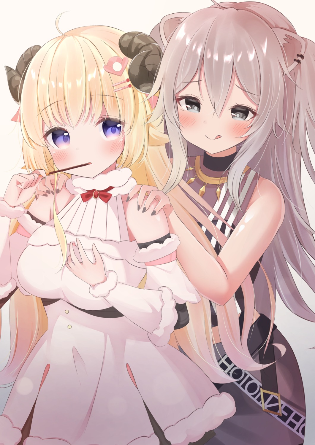 animal_ears, artist_revision, dress, hazuki_lime, hololive, horns, shishiro_botan, tsunomaki_watame