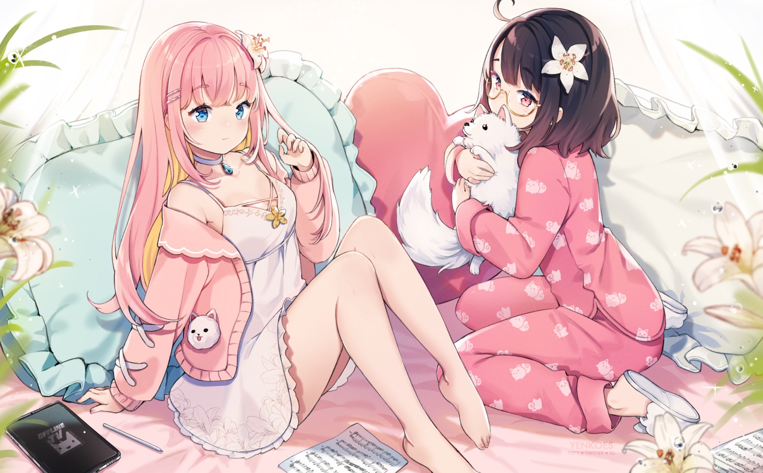 cleavage, dress, megane, pajama, skirt_lift, yenkoes