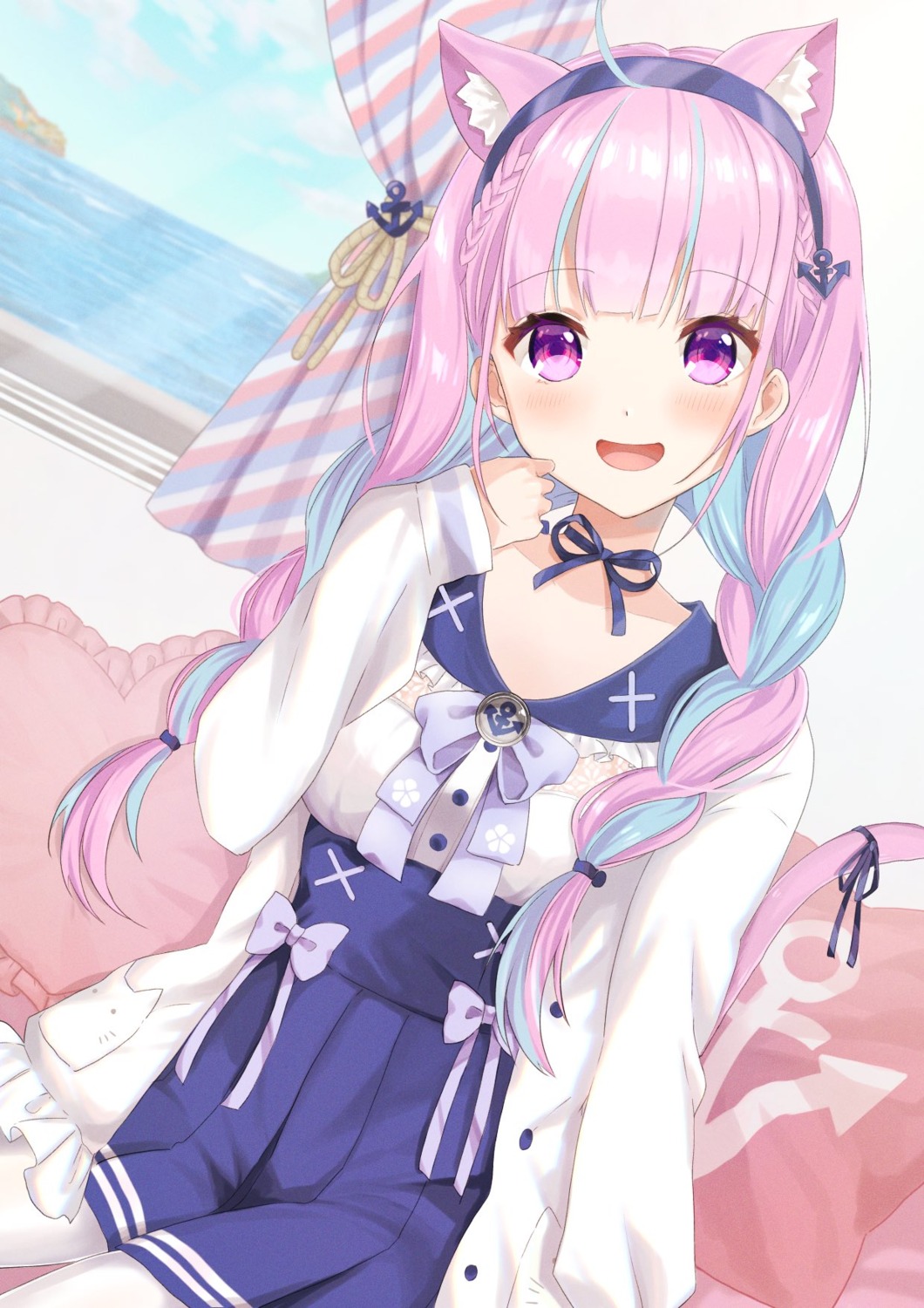 animal_ears, hololive, minato_aqua, nekomimi, seifuku, tail, wei_yong