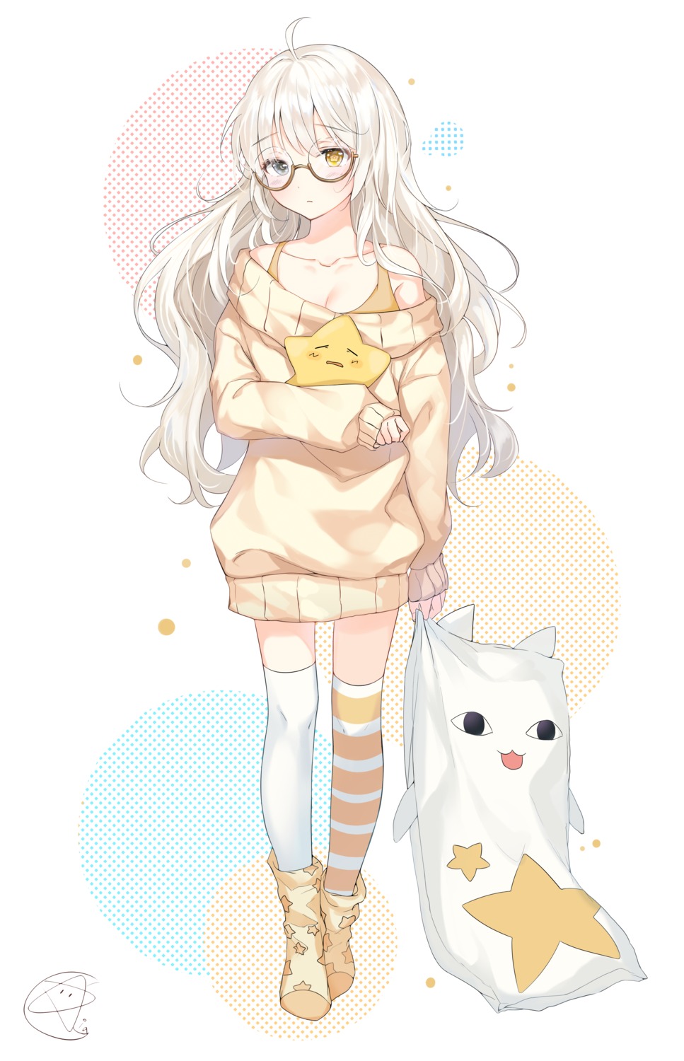 heterochromia, ia_(ia_ju72), megane, sweater, thighhighs