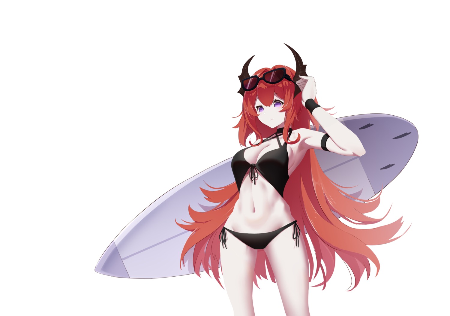 arknights, bikini, horns, huizhiyin, megane, surtr_(arknights), swimsuits