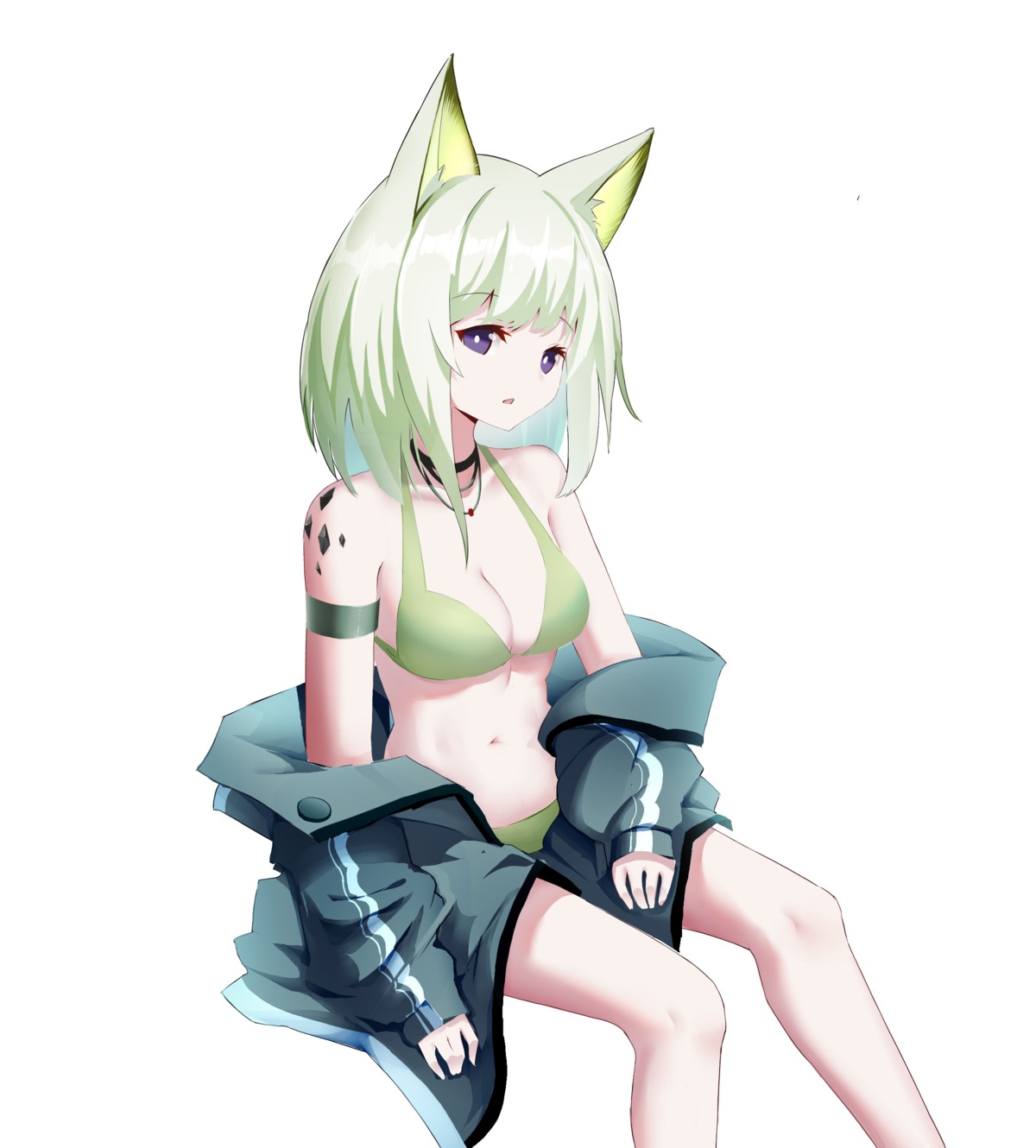 animal_ears, arknights, bikini, huizhiyin, kal'tsit_(arknights), open_shirt, swimsuits