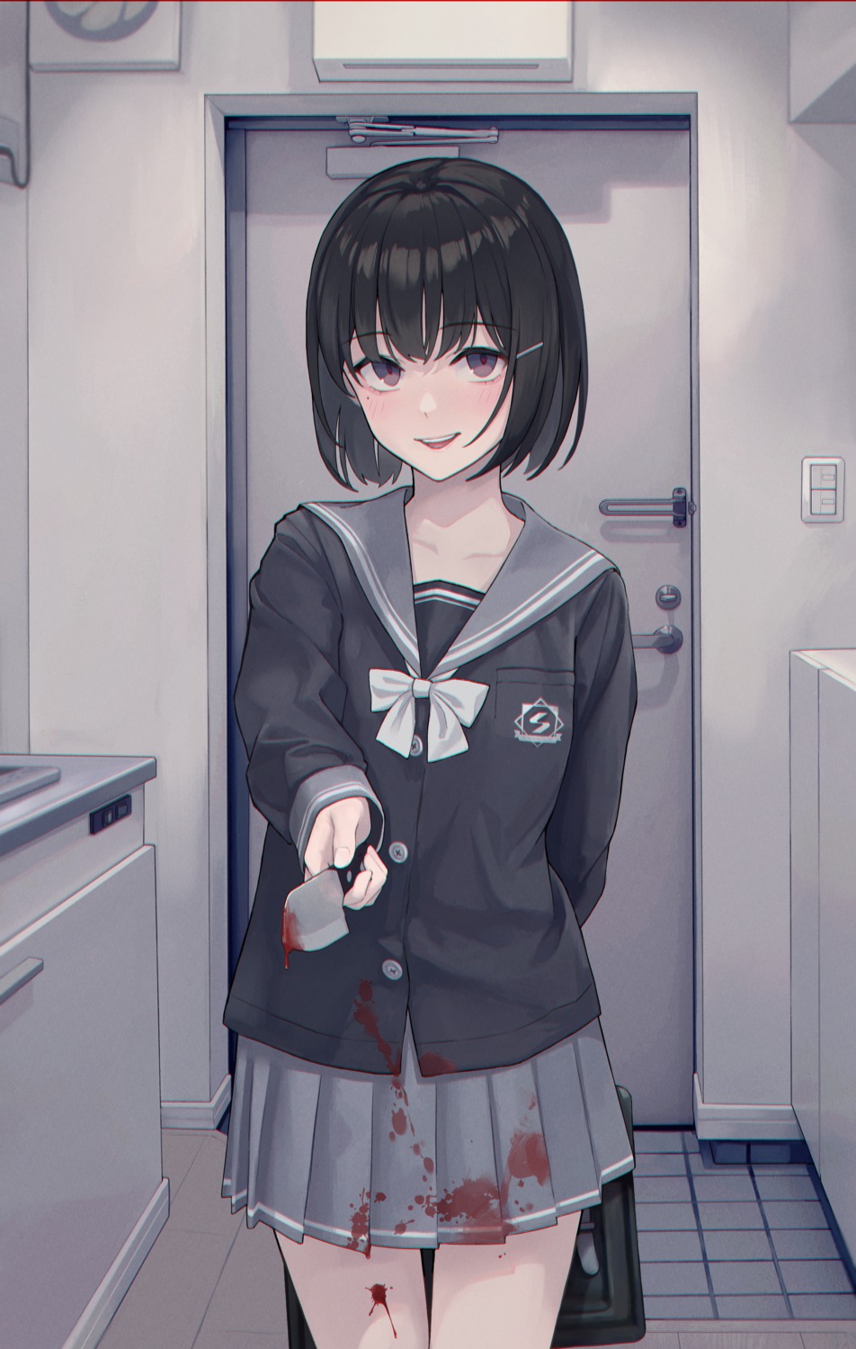blood, seifuku, sugai_(4ugaii), weapon, yandere