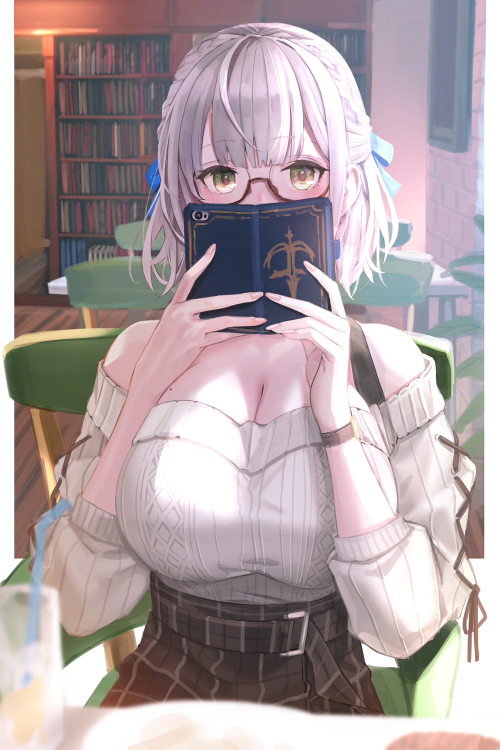 cleavage, hololive, megane, shirogane_noel, sweater, yoiyoi_uruu