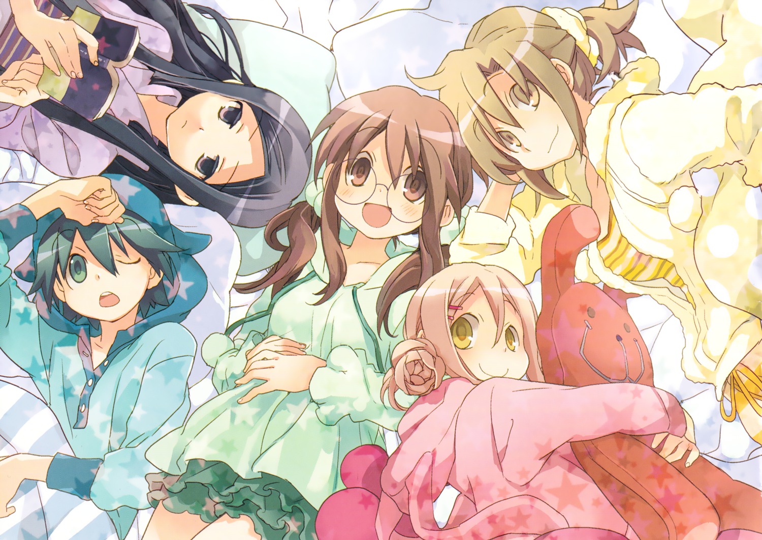 ga_geijutsuka_art_design_class, kiyuduki_satoko, megane, noda_miki, nozaki_namiko, oomichi_miyabi, pajama, tomokane, yamaguchi_kisaragi, yukata