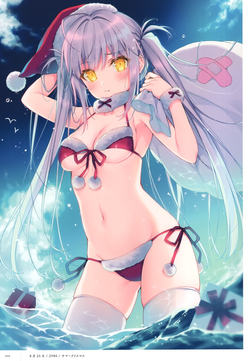 bikini, christmas, nikyuppa, swimsuits, thighhighs, wet