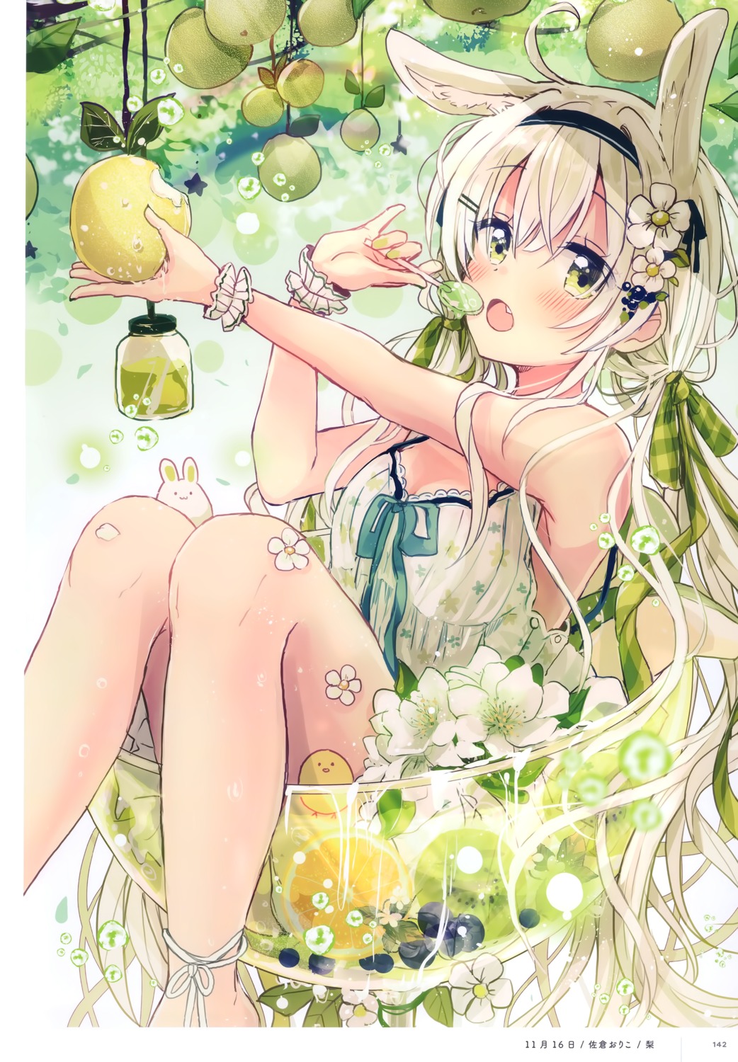animal_ears, bunny_ears, cleavage, dress, sakura_oriko, summer_dress