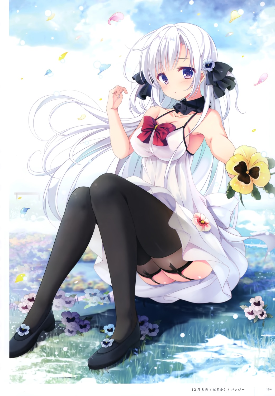 cleavage, dress, kisaragi_yuu, skirt_lift, stockings, summer_dress, thighhighs