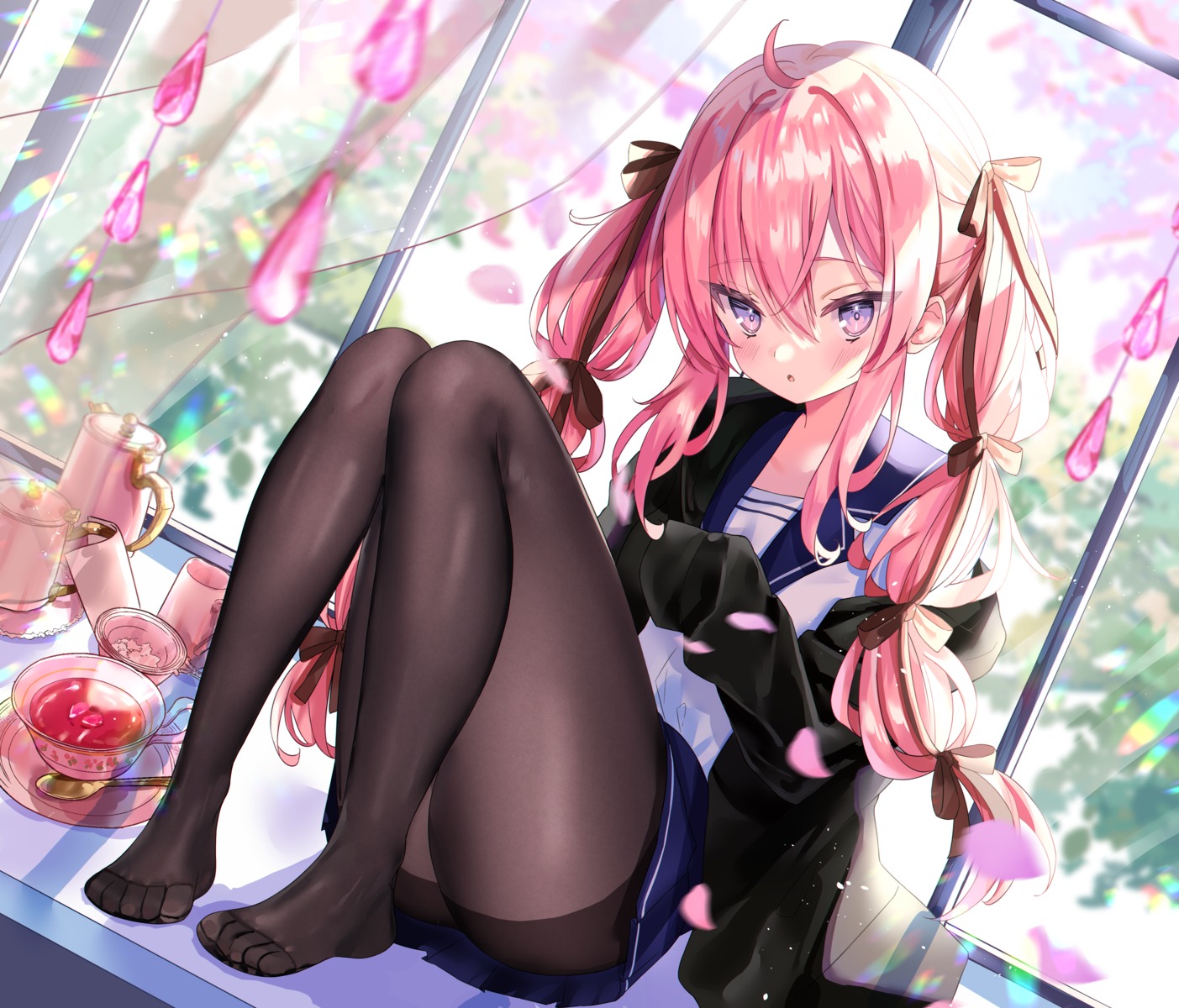 feet, pantyhose, seifuku, sinobi_illust, skirt_lift, sweater
