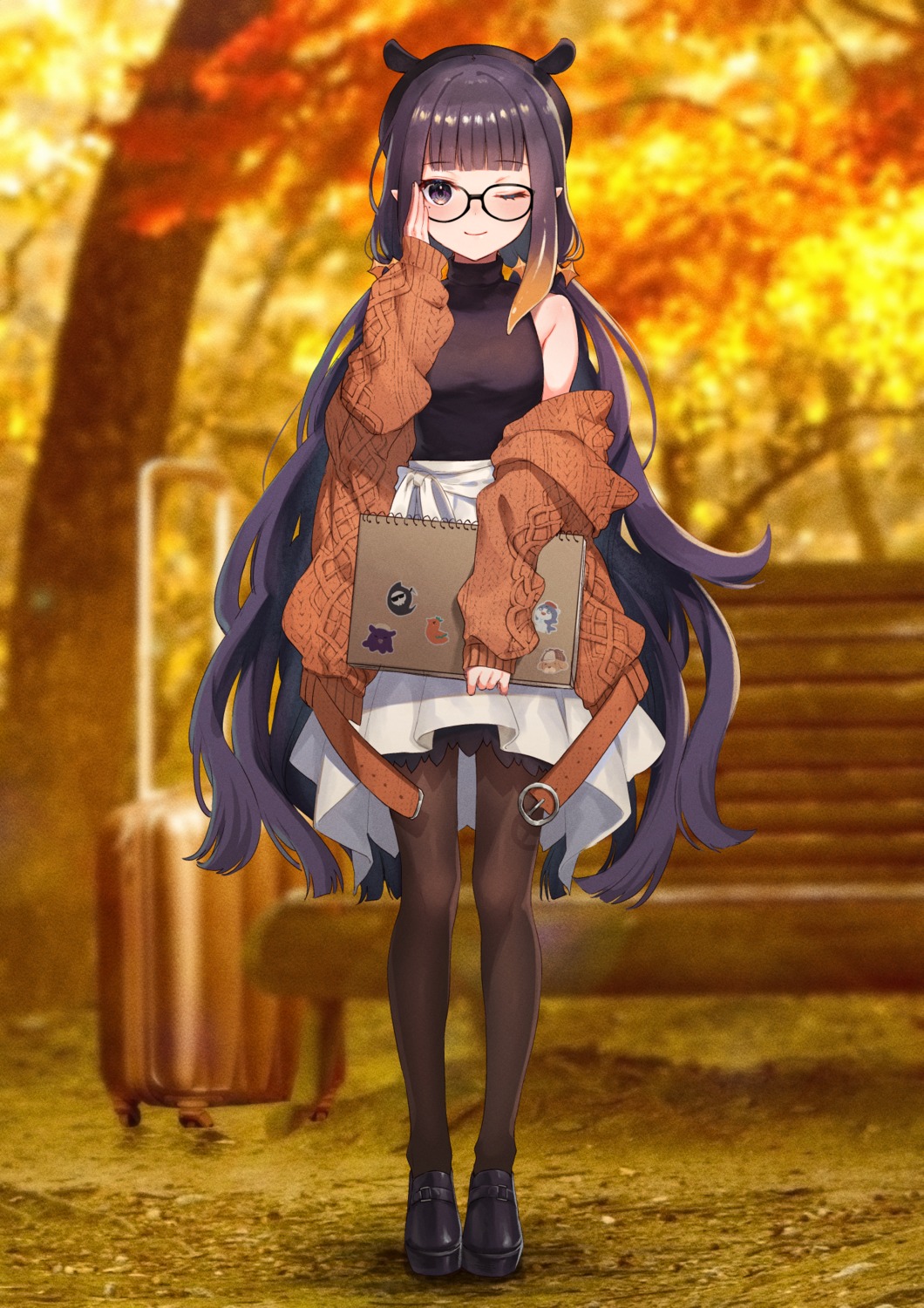 hololive, hololive_english, kura_noi, megane, ninomae_ina'nis, pantyhose, pointy_ears, sweater