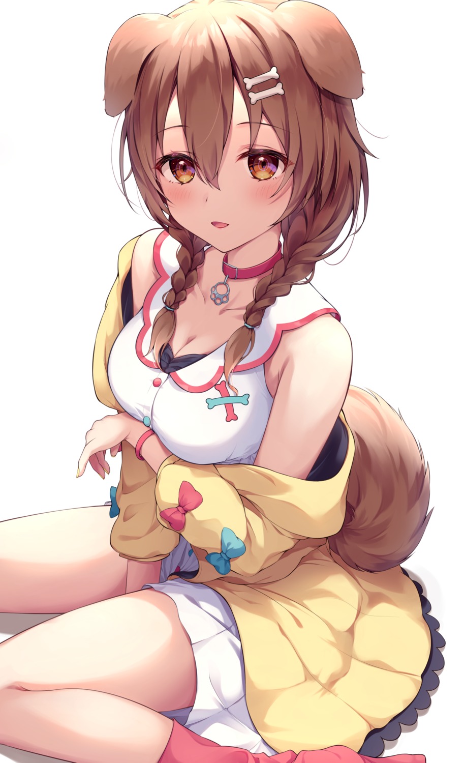 animal_ears, breast_hold, cleavage, dress, hololive, hololive_gamers, inugami_korone, inumimi