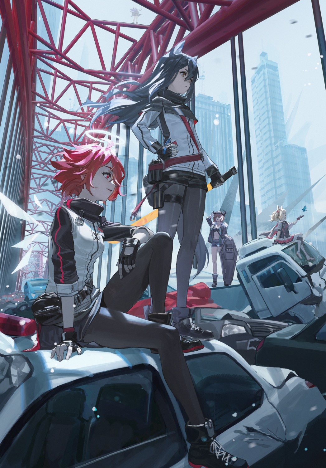 angel, animal_ears, arknights, croissant_(arknights), exusiai_(arknights), garter, horns, pantyhose