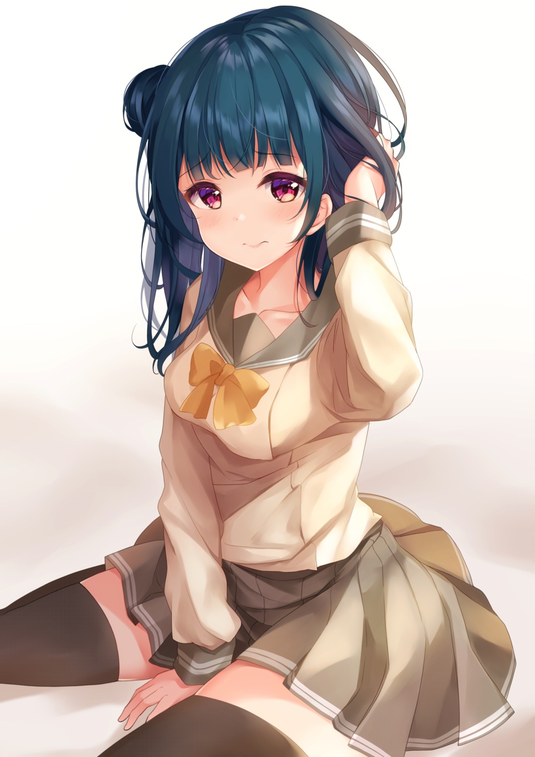 depe, love_live!_(series), love_live!_sunshine!!, seifuku, thighhighs, tsushima_yoshiko