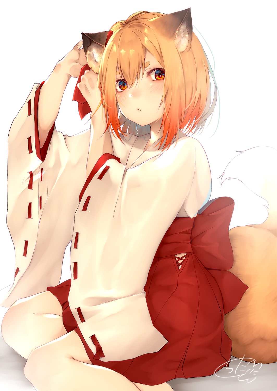 animal_ears, chita_(ketchup), kitsune, miko, tail