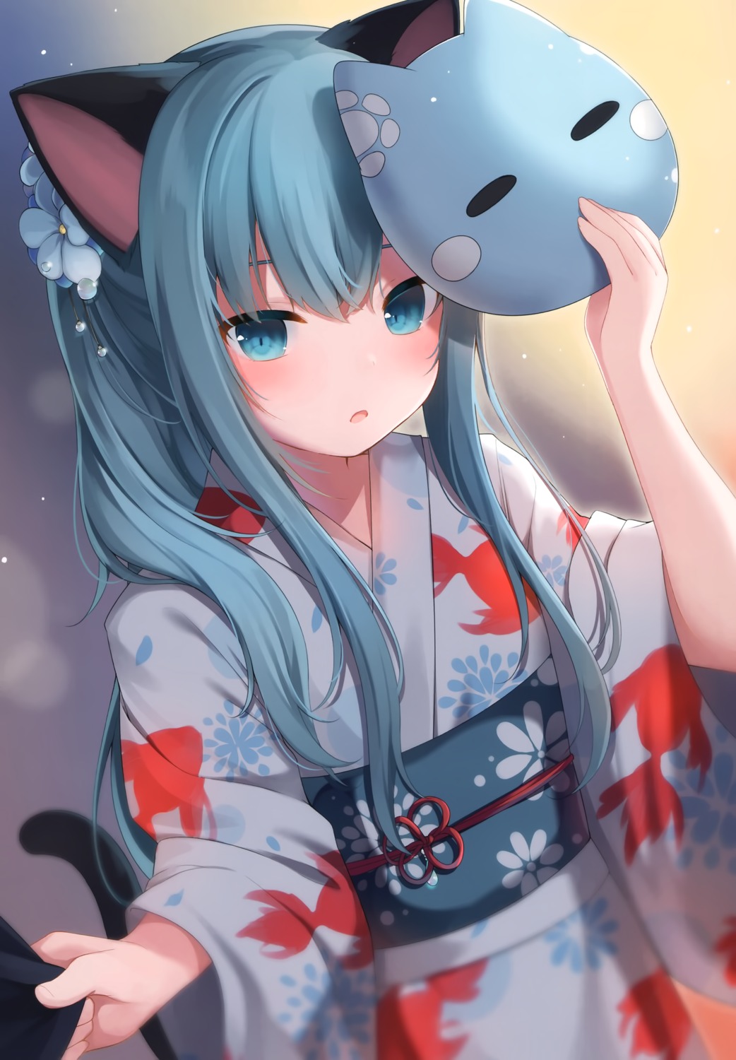 amashiro_natsuki, animal_ears, nekoha_shizuku, nekomimi, tail, yukata