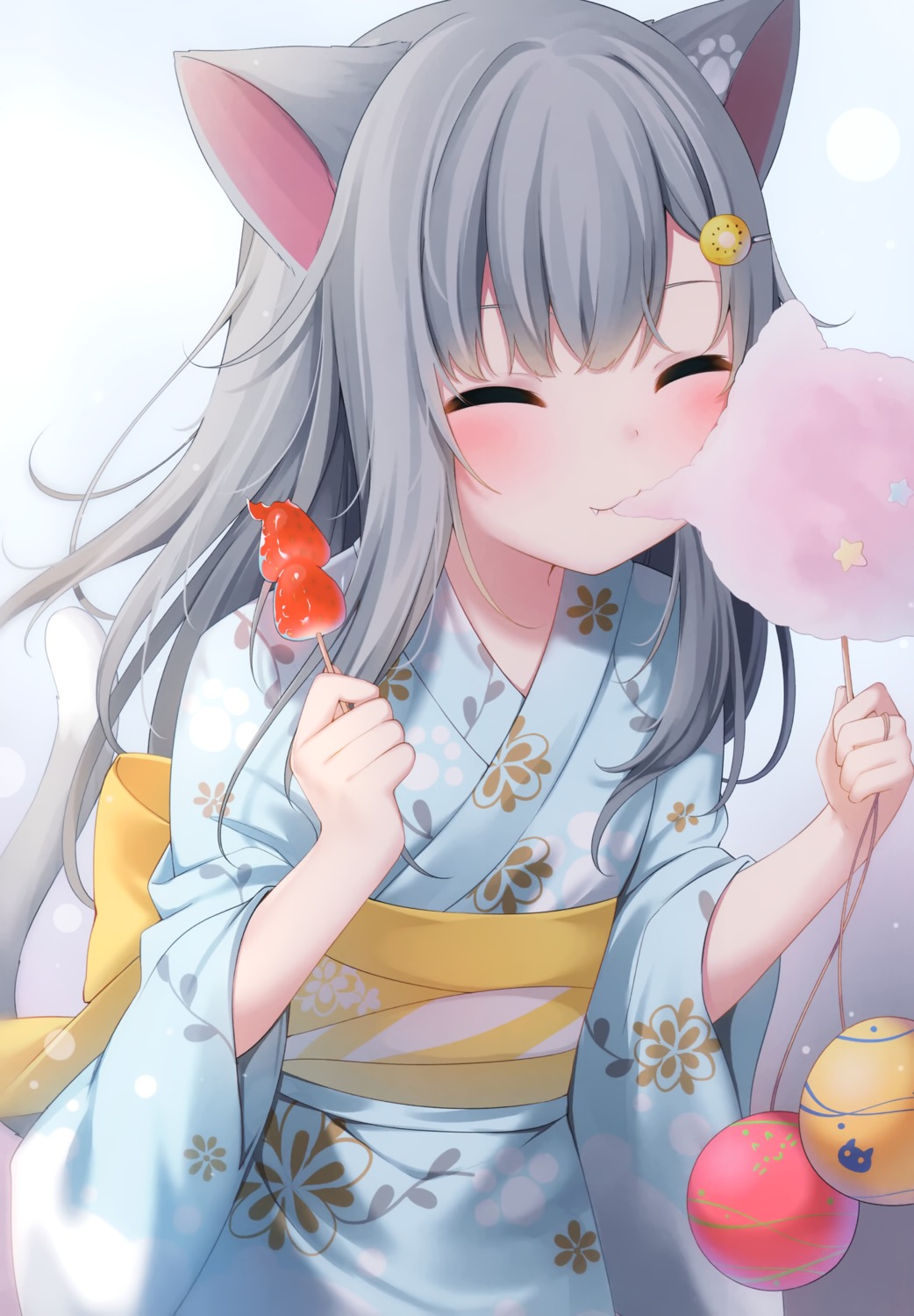 amashiro_natsuki, animal_ears, indie_virtual_youtuber, nacho_(amashiro_natsuki), nekomimi, tail, tattoo, yukata