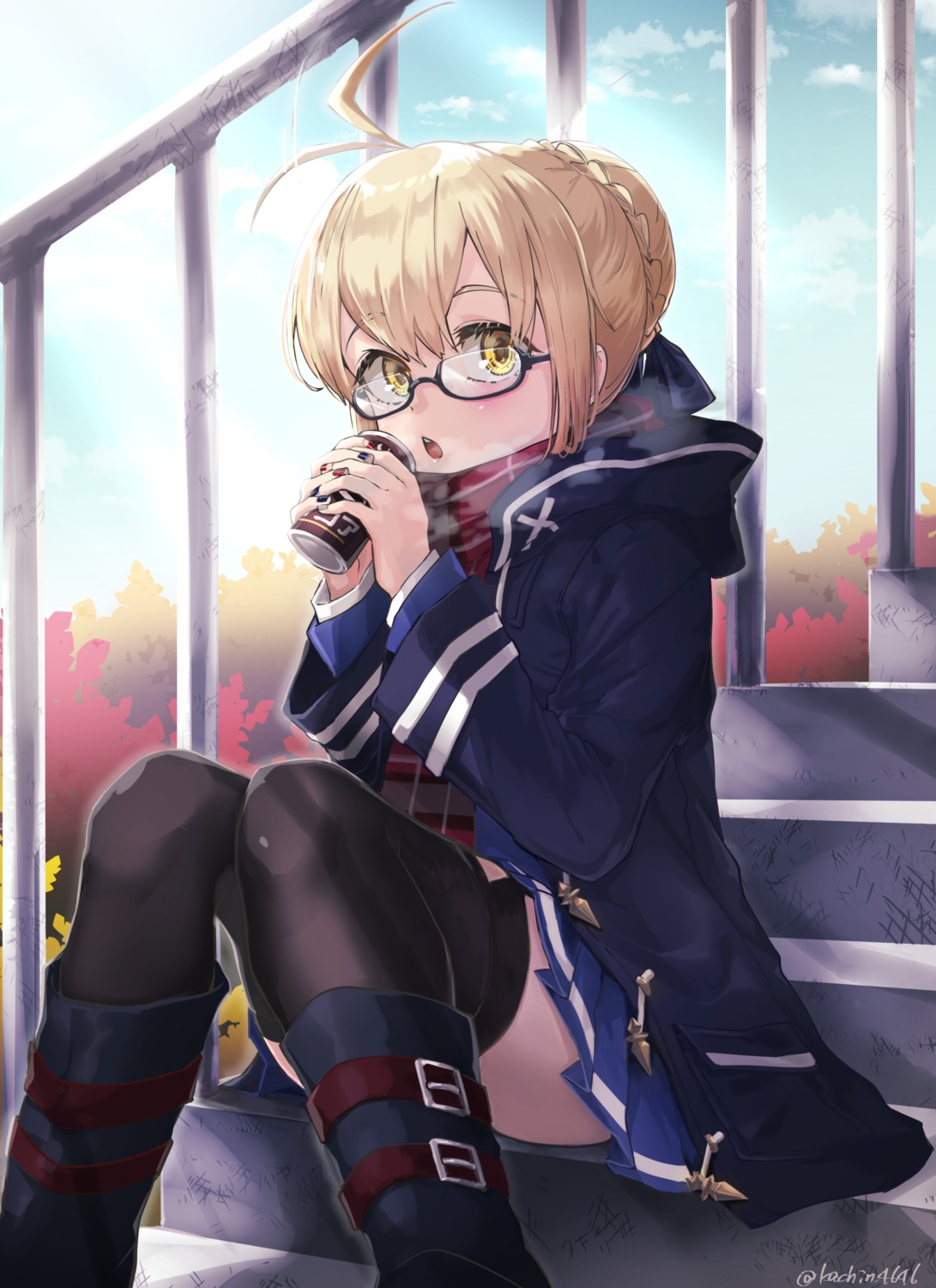 fate/grand_order, heroine_x_alter, kachin, megane, skirt_lift, thighhighs