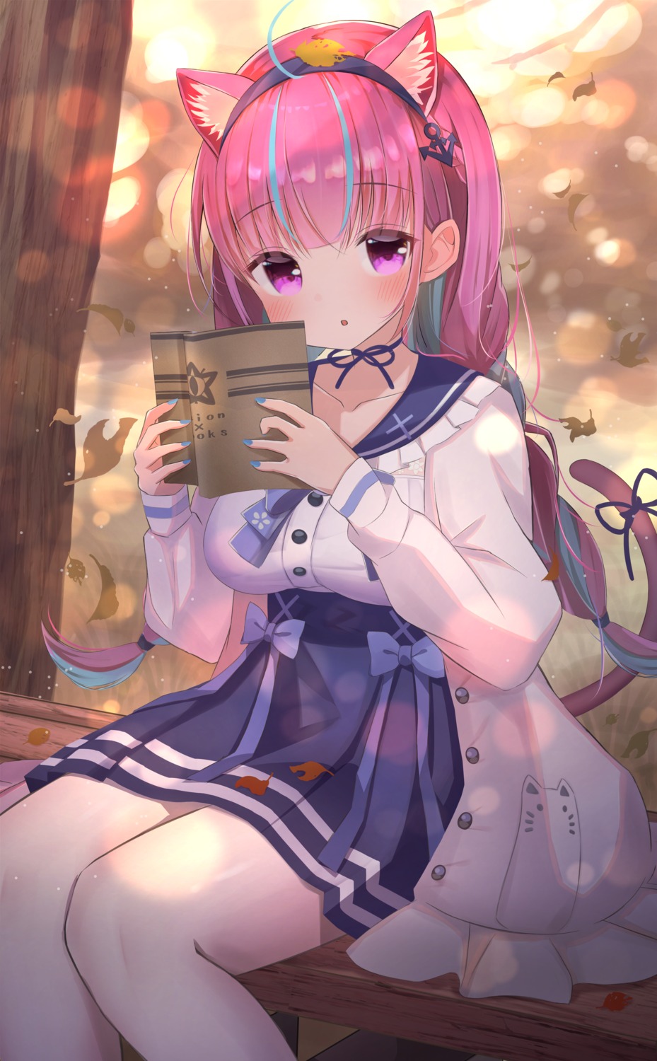 animal_ears, artist_revision, hazuki_lime, hololive, minato_aqua, nekomimi, seifuku, tail