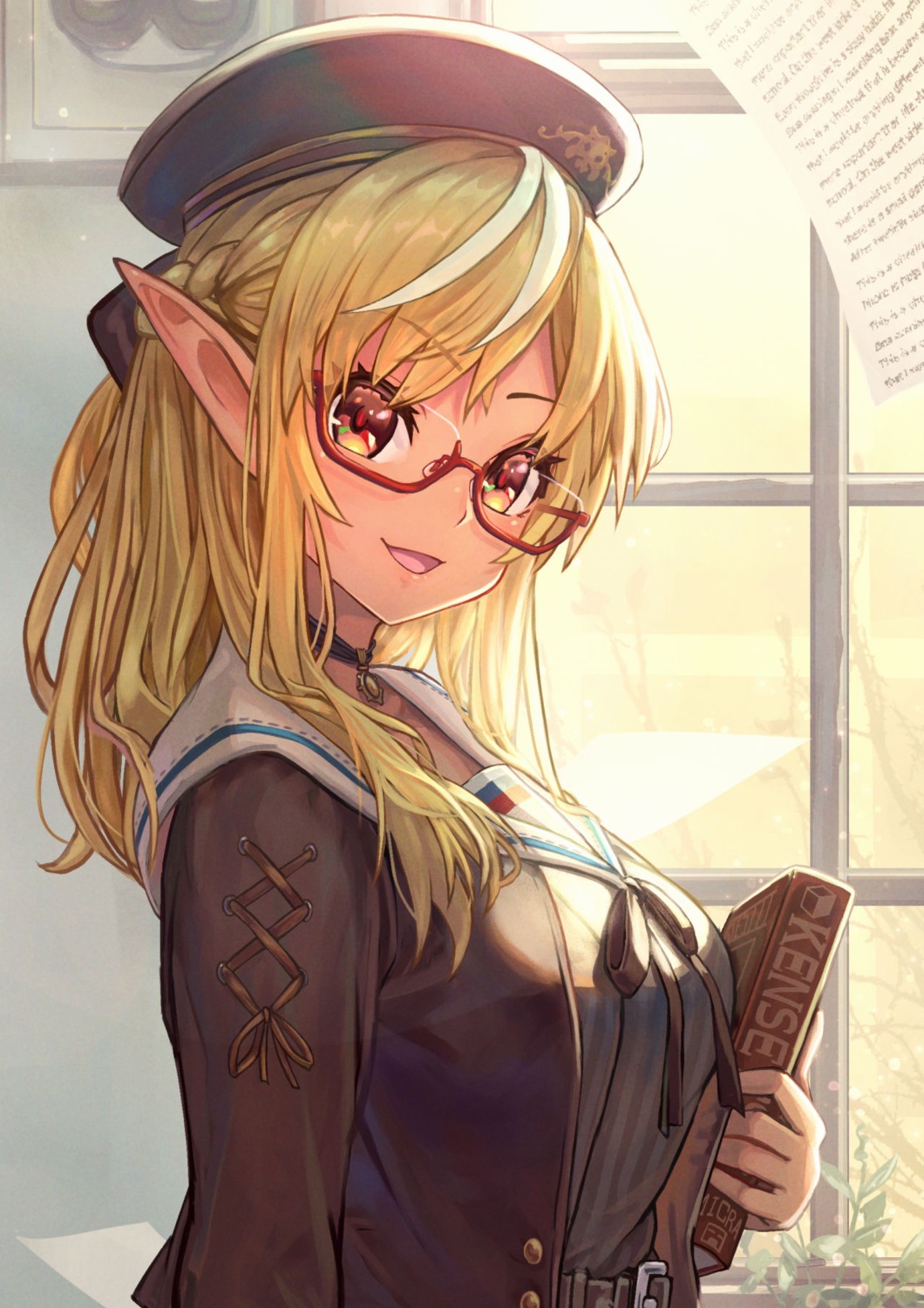 artist_revision, breast_hold, elf, hololive, megane, pointy_ears, sakumichi, seifuku