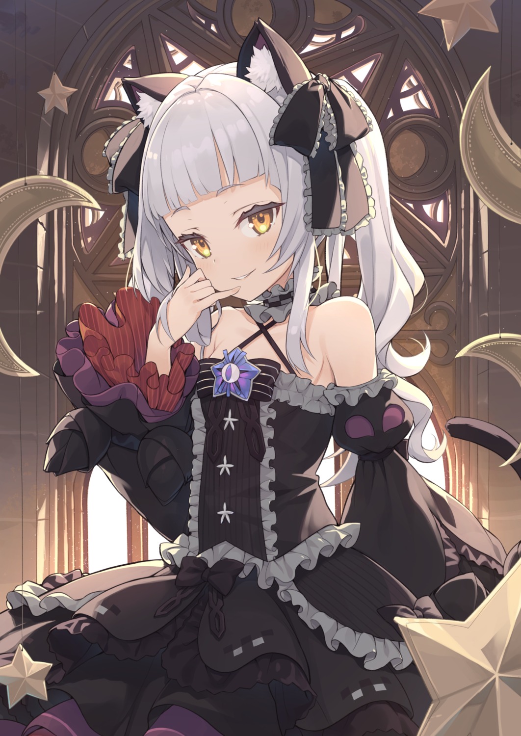 animal_ears, gothic_lolita, hololive, lolita_fashion, murasaki_shion, nekomimi, tail, tam-u