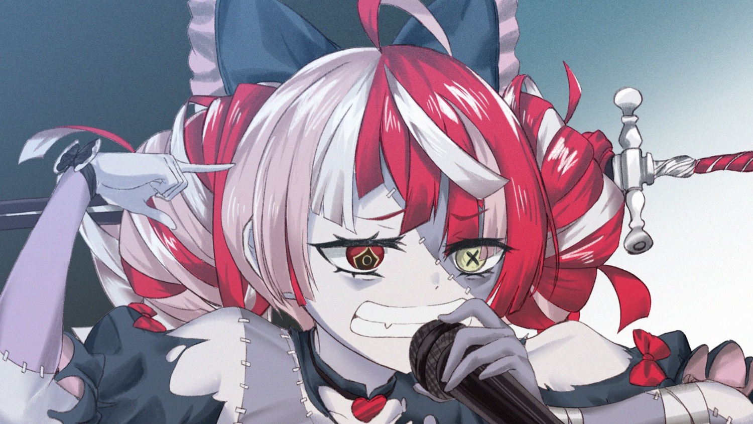 heterochromia, hololive, hololive_indonesia, kureiji_ollie, persocon93, torn_clothes, wallpaper