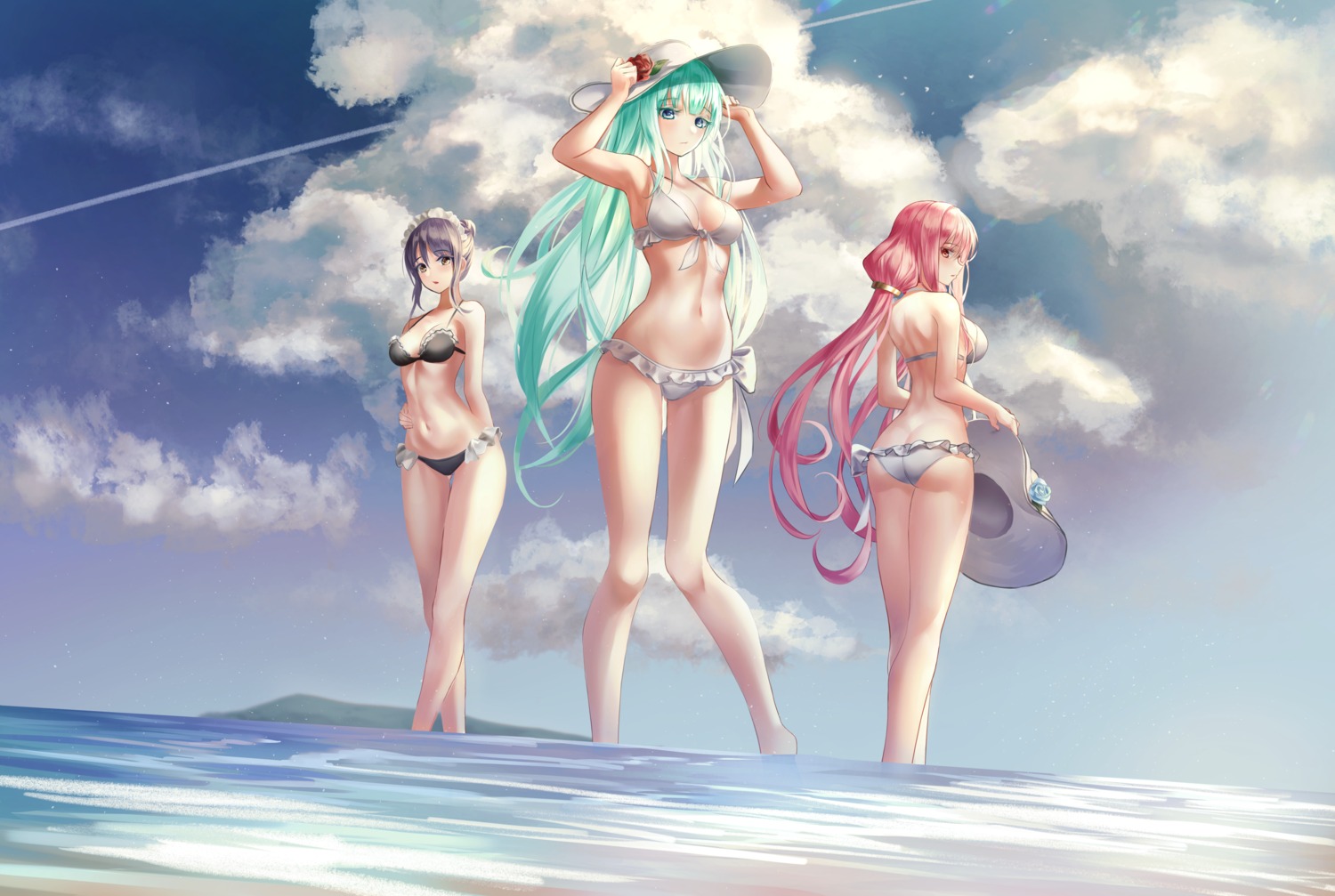 ass, bikini, maid, prothymos, swimsuits, wet