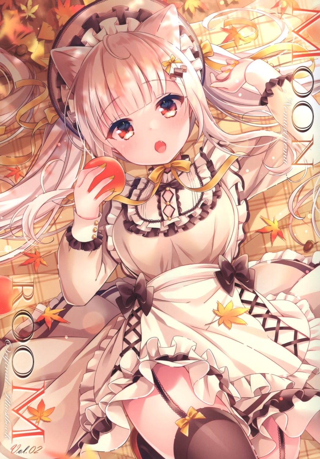 animal_ears, maid, nekomimi, nemuri_nemu, re:moon, skirt_lift, stockings, thighhighs