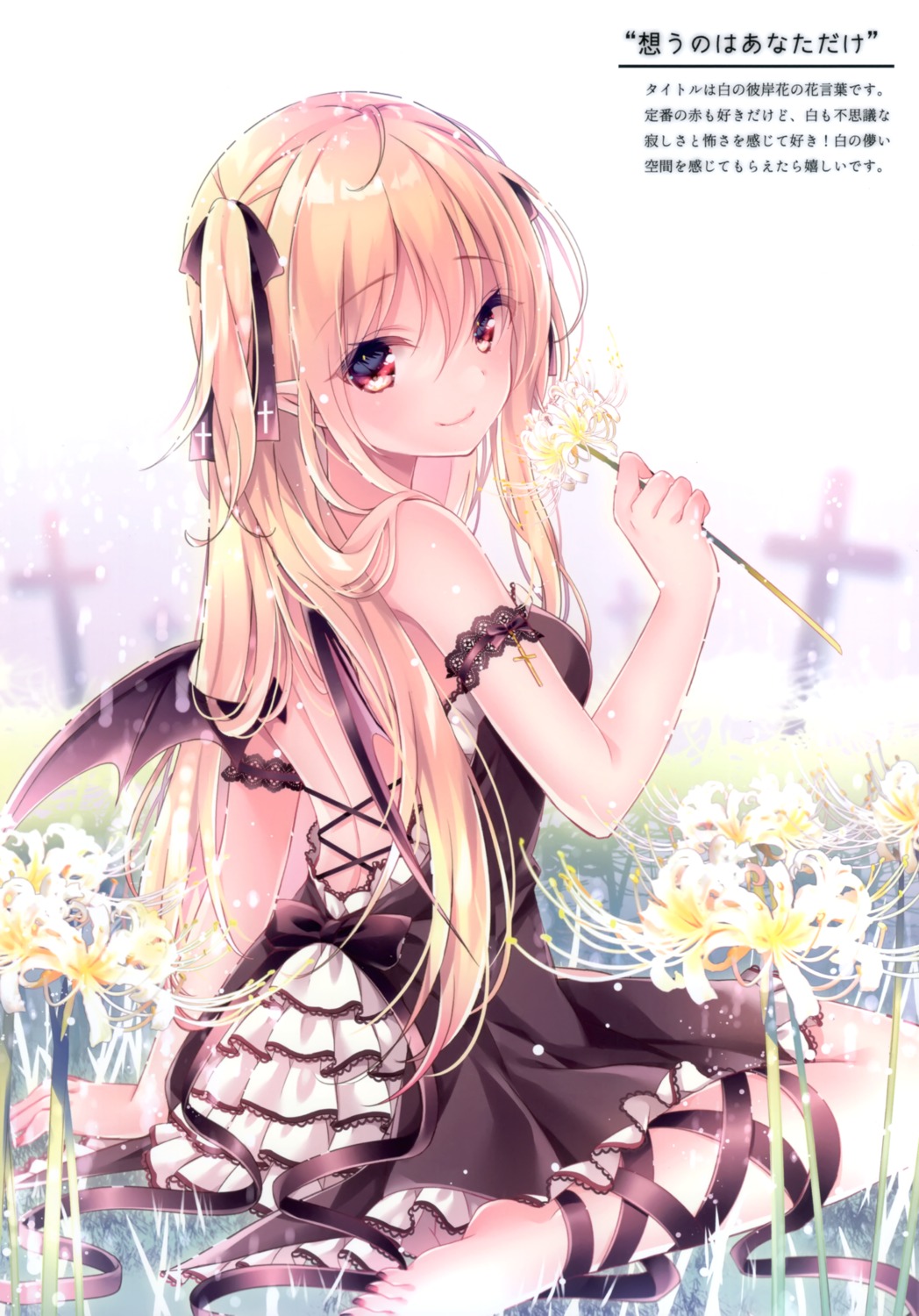 dress, gothic_lolita, lolita_fashion, nemuri_nemu, no_bra, pointy_ears, re:moon, wings