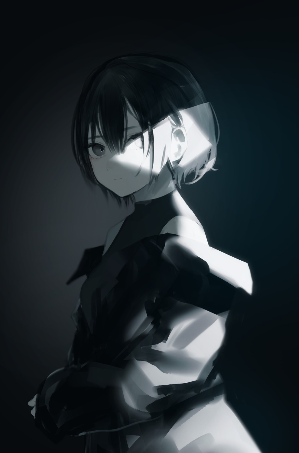 migihidari_(puwako), monochrome