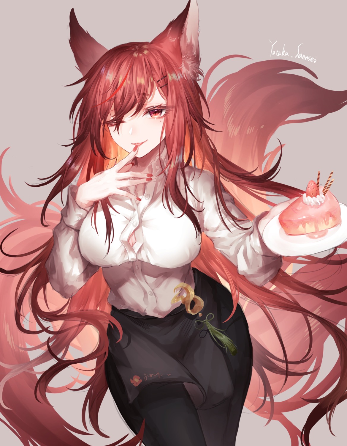 animal_ears, cleavage, dress_shirt, forever_7th_capital, kitsune, pantyhose, tail, takano_jiyuu