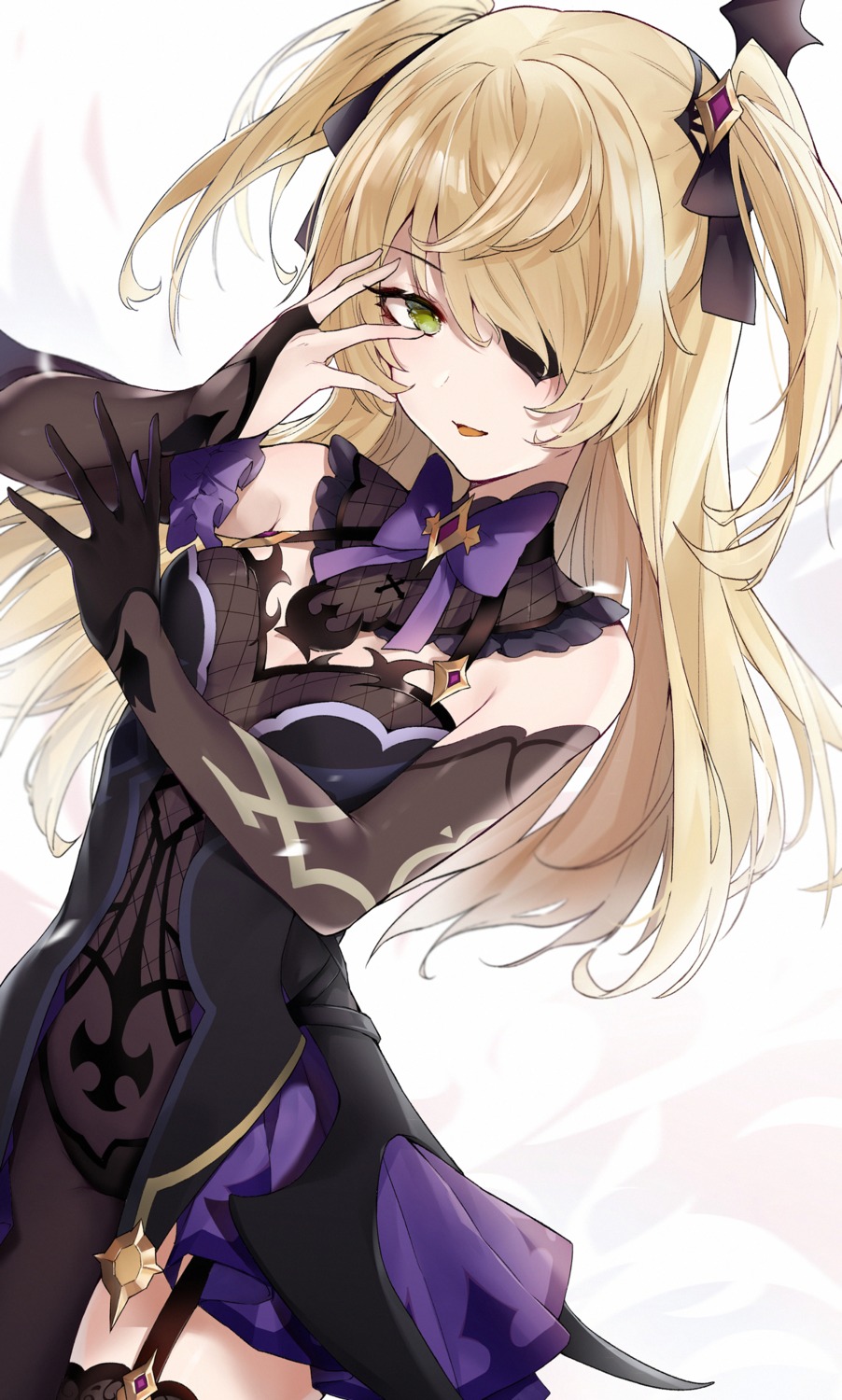 eyepatch, fischl, fishnets, genshin_impact, leotard, snozaki, stockings, thighhighs