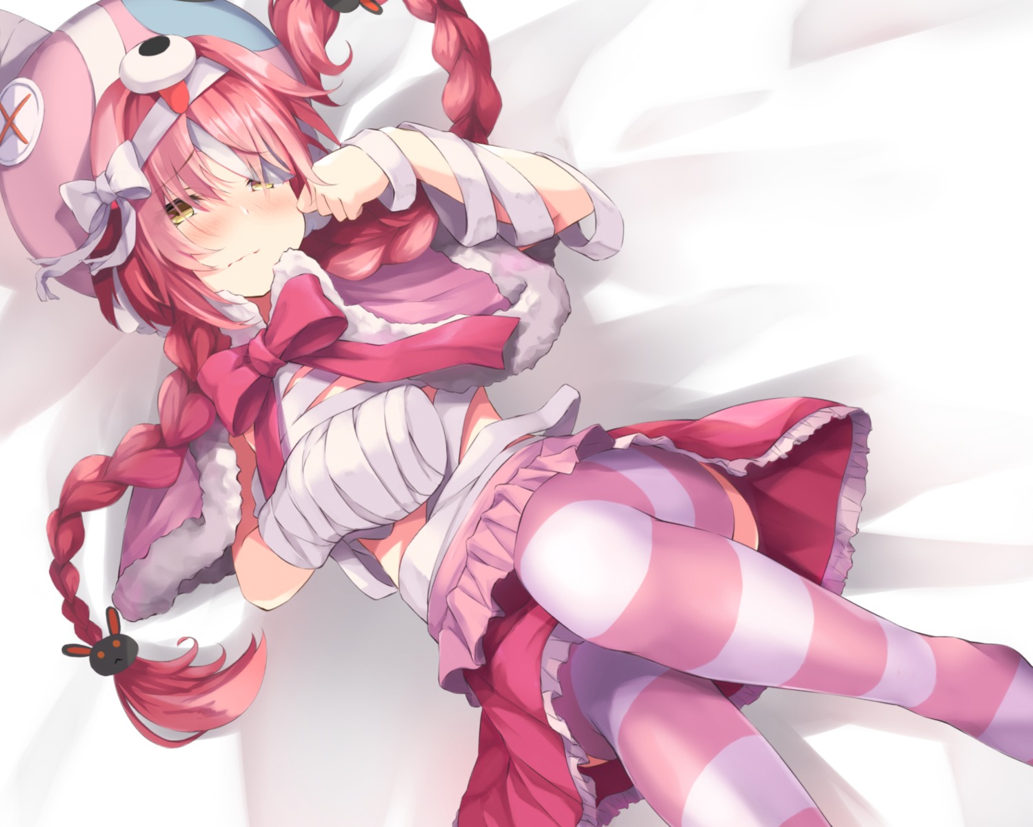 akane_mimi, bandages, kurai_masaru, princess_connect!, princess_connect!_re:dive, skirt_lift, thighhighs