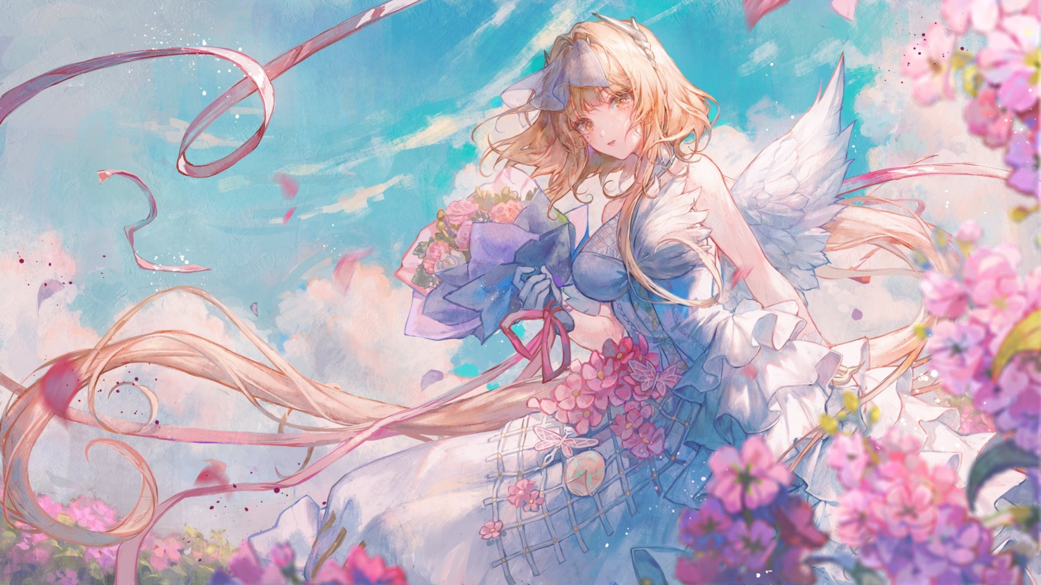 bianca_(punishing:_gray_raven), dress, horns, matcha, punishing:_gray_raven, wedding_dress, wings