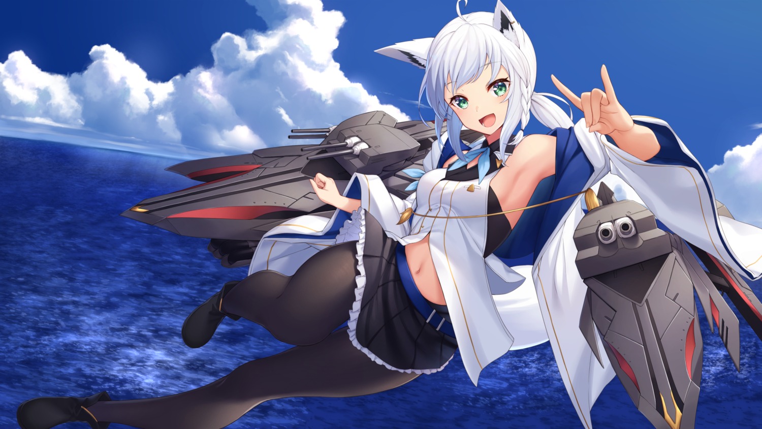 animal_ears, hololive, hololive_gamers, kitsune, nishino_eri, pantyhose, shirakami_fubuki, skirt_lift