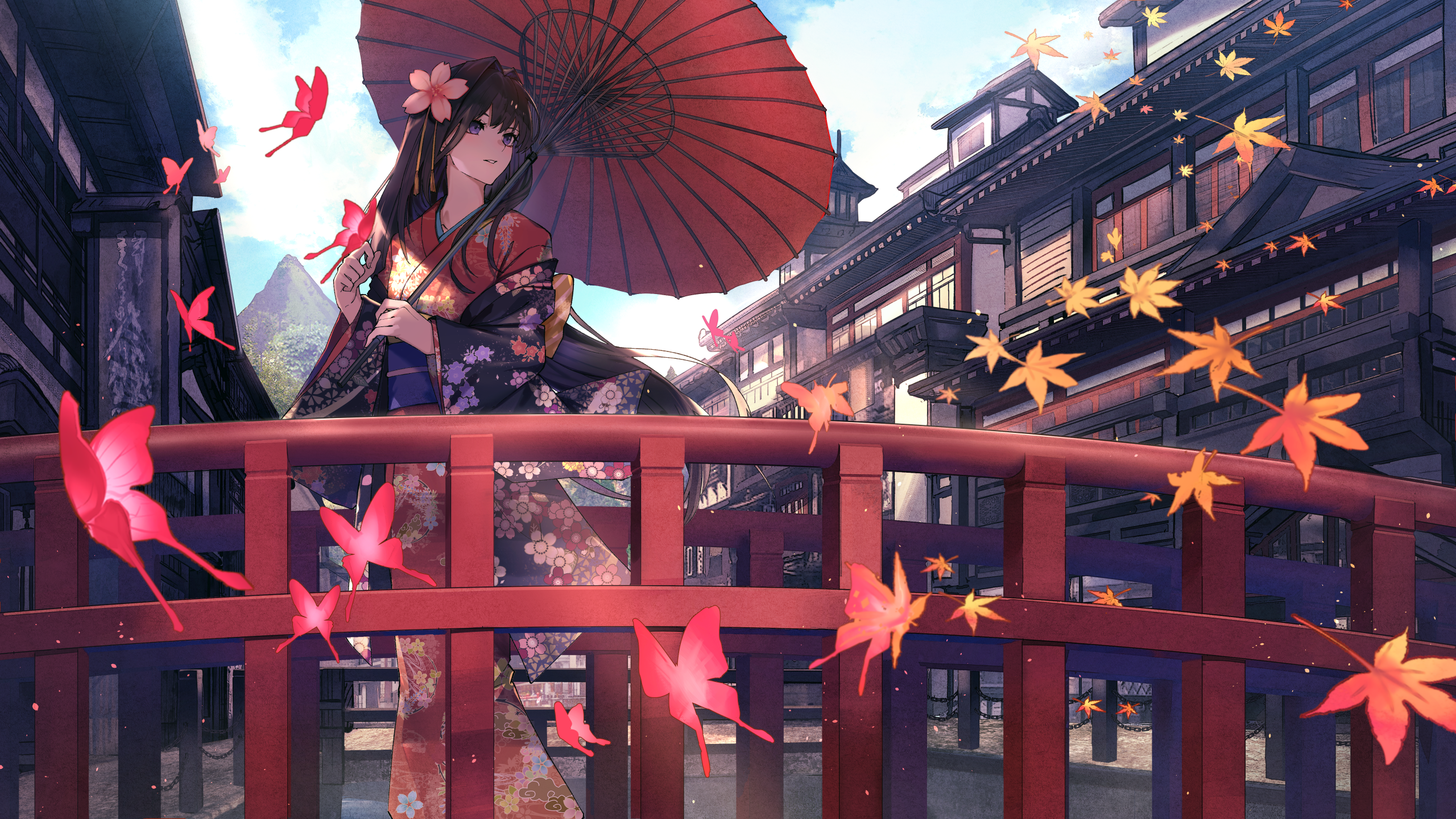 eisuto, kimono, umbrella, wallpaper