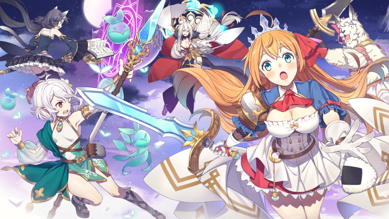 animal_ears, armor, bubble1995, cleavage, dress, garter, karyl_(princess_connect), kokkoro