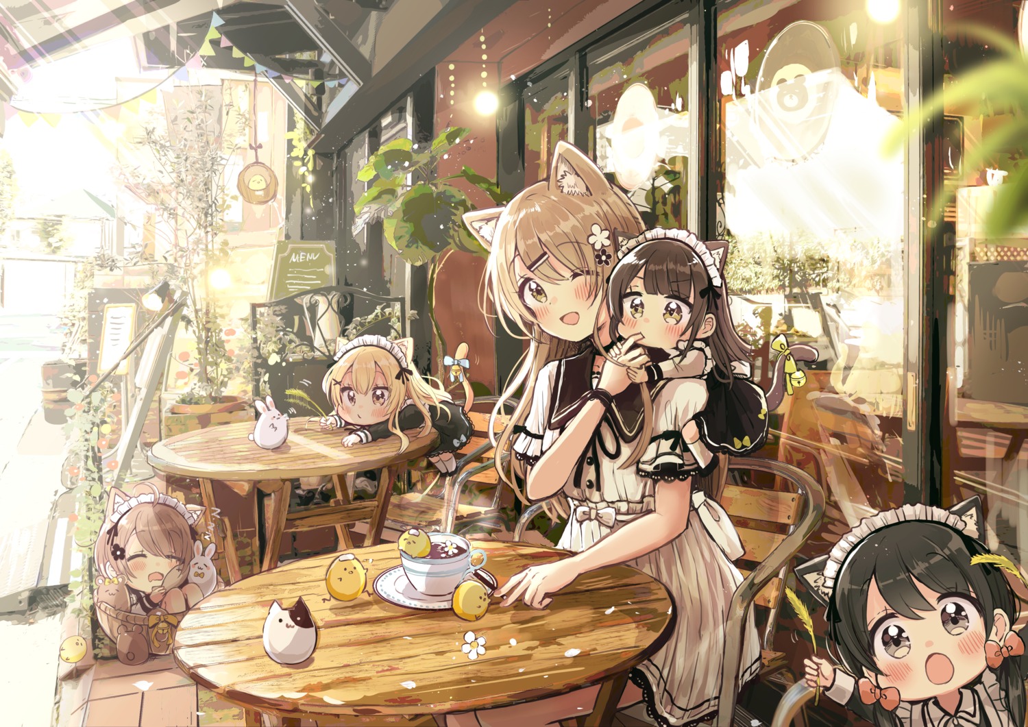 animal_ears, chibi, dress, maid, nekomimi, sakura_oriko, seifuku, tail