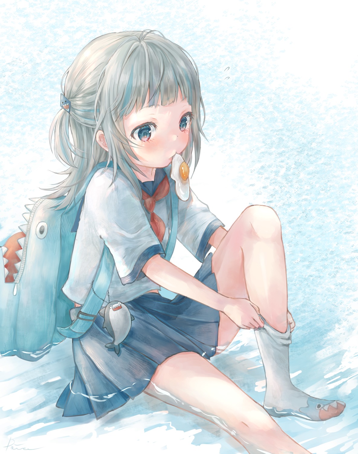 gawr_gura, hololive, hololive_english, powa_(36iii), seifuku, skirt_lift, undressing, wet