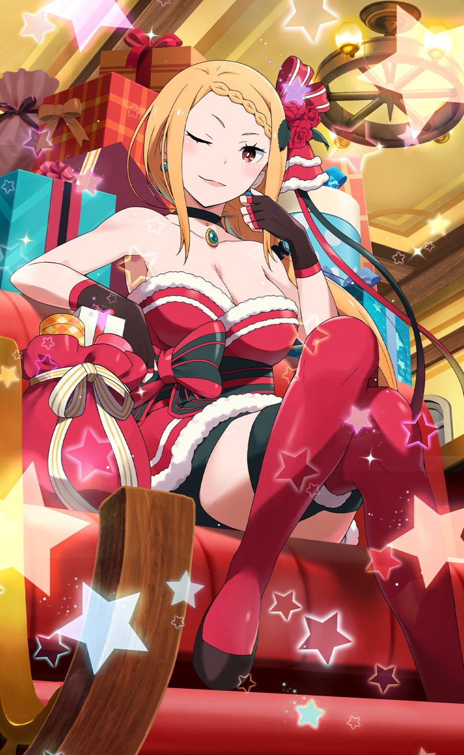 christmas, cleavage, no_bra, priscilla_barielle, re:zero_kara_hajimeru_isekai_seikatsu, tagme, thighhighs