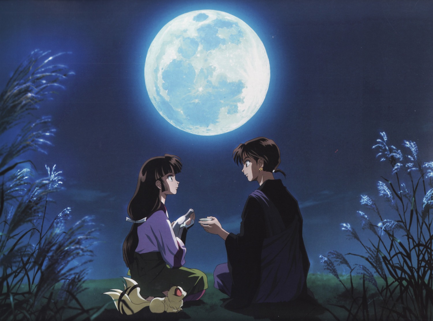 inuyasha, kirara, landscape, miroku, sango